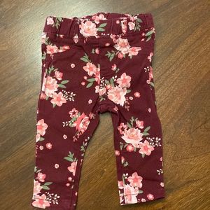 Girls maroon flowered pants 6–9 months garanimals back pockets elastic waistband